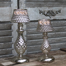 2 Gren Vintage Teelichthalter Lampe Glas Bauernsilber