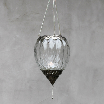 Vintage Windlicht zum Hngen Glas Metall Silber